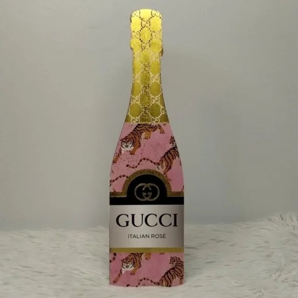 NWT  Gucci Tiger Italian Rose Champagne Bottle Wood Decor